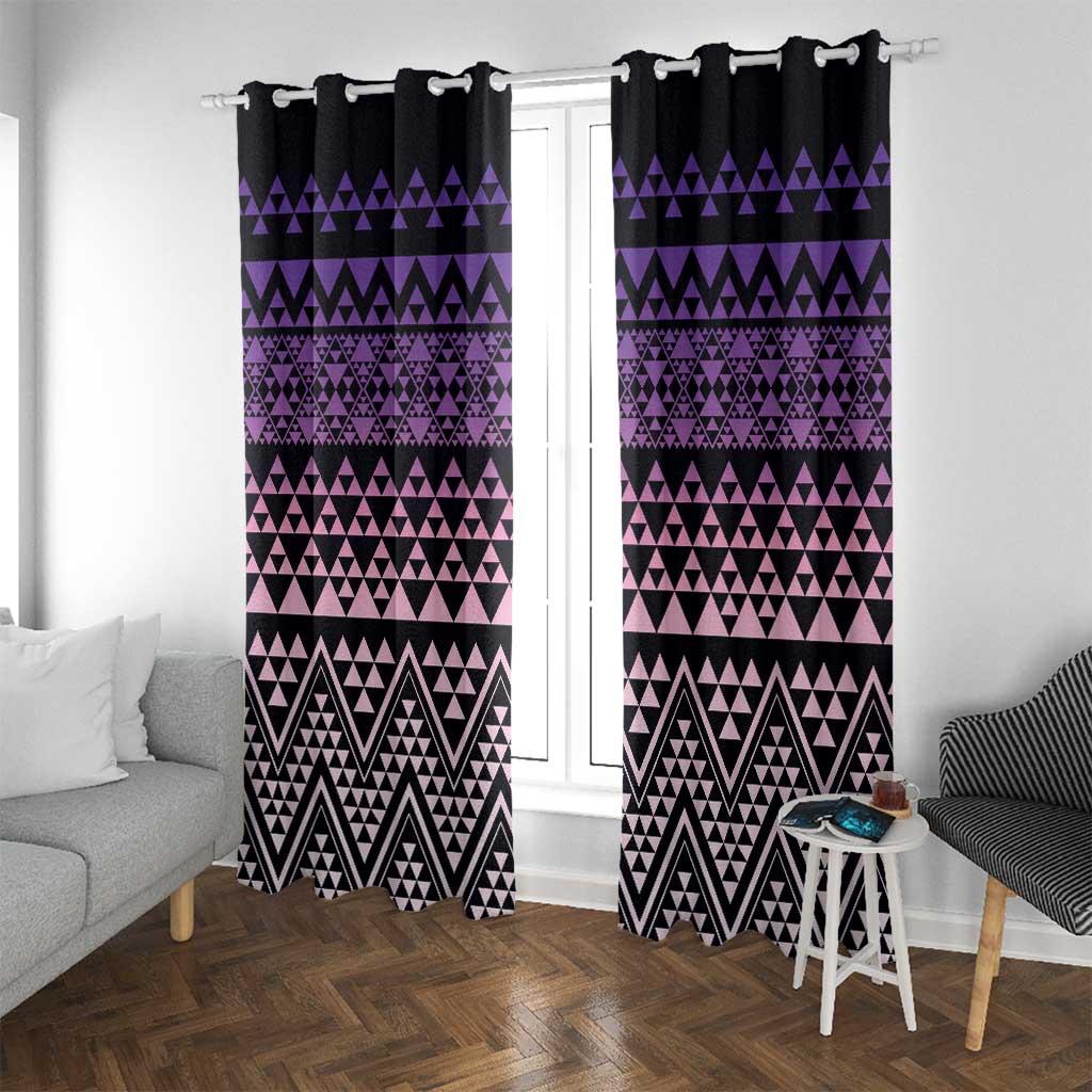 Maori Niho Taniwha Te Wheiao Window Curtain Waiporoporo LT7 With Grommets Purple - Polynesian Pride