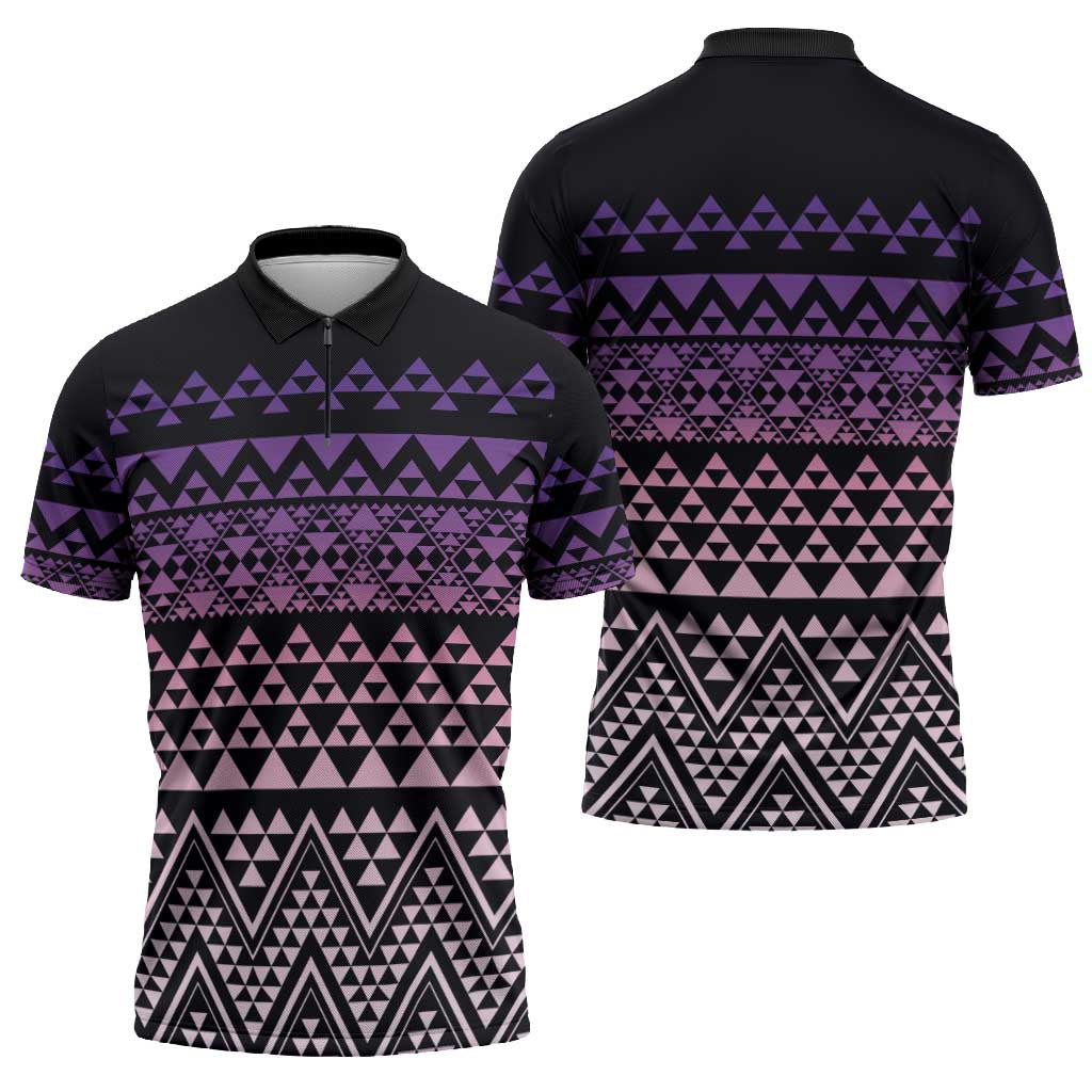 Maori Niho Taniwha Te Wheiao Zipper Polo Shirt Waiporoporo - Polynesian Pride