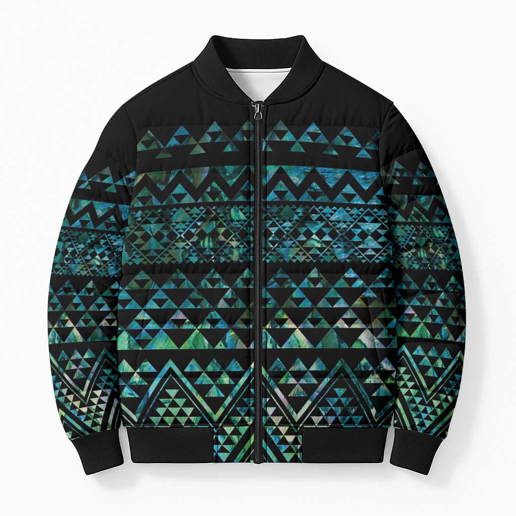 Maori Niho Taniwha Te Wheiao Bomber Puffer Jacket Paua Shell - Polynesian Pride