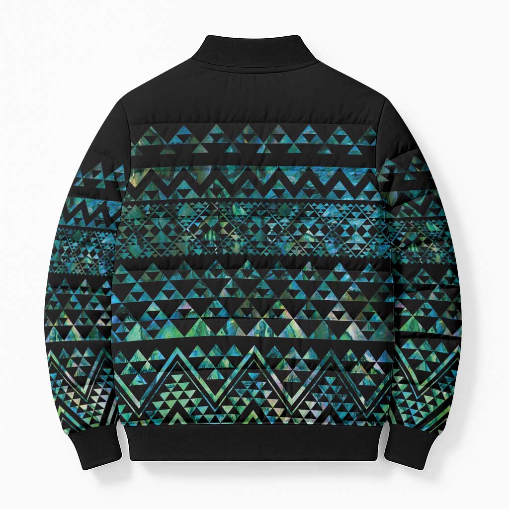 Maori Niho Taniwha Te Wheiao Bomber Puffer Jacket Paua Shell - Polynesian Pride