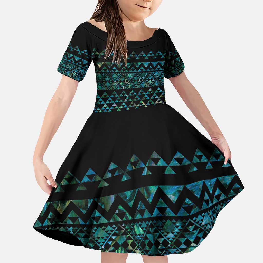 Maori Niho Taniwha Te Wheiao Family Matching Off Shoulder Maxi Dress and Hawaiian Shirt Paua Shell - Polynesian Pride