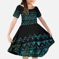 Maori Niho Taniwha Te Wheiao Family Matching Off Shoulder Maxi Dress and Hawaiian Shirt Paua Shell - Polynesian Pride