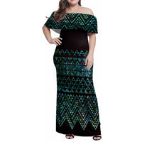 Maori Niho Taniwha Te Wheiao Family Matching Off Shoulder Maxi Dress and Hawaiian Shirt Paua Shell - Polynesian Pride