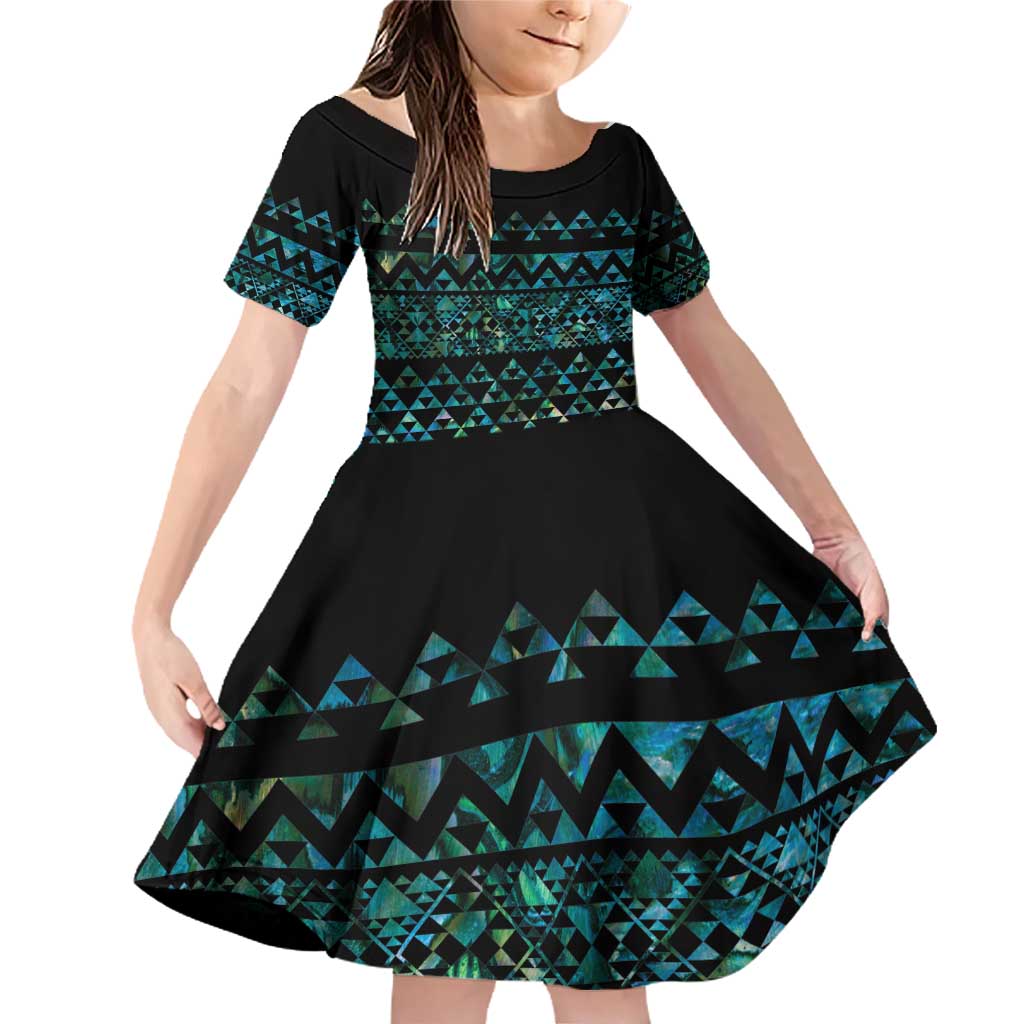 Maori Niho Taniwha Te Wheiao Family Matching Off Shoulder Short Dress and Hawaiian Shirt Paua Shell - Polynesian Pride