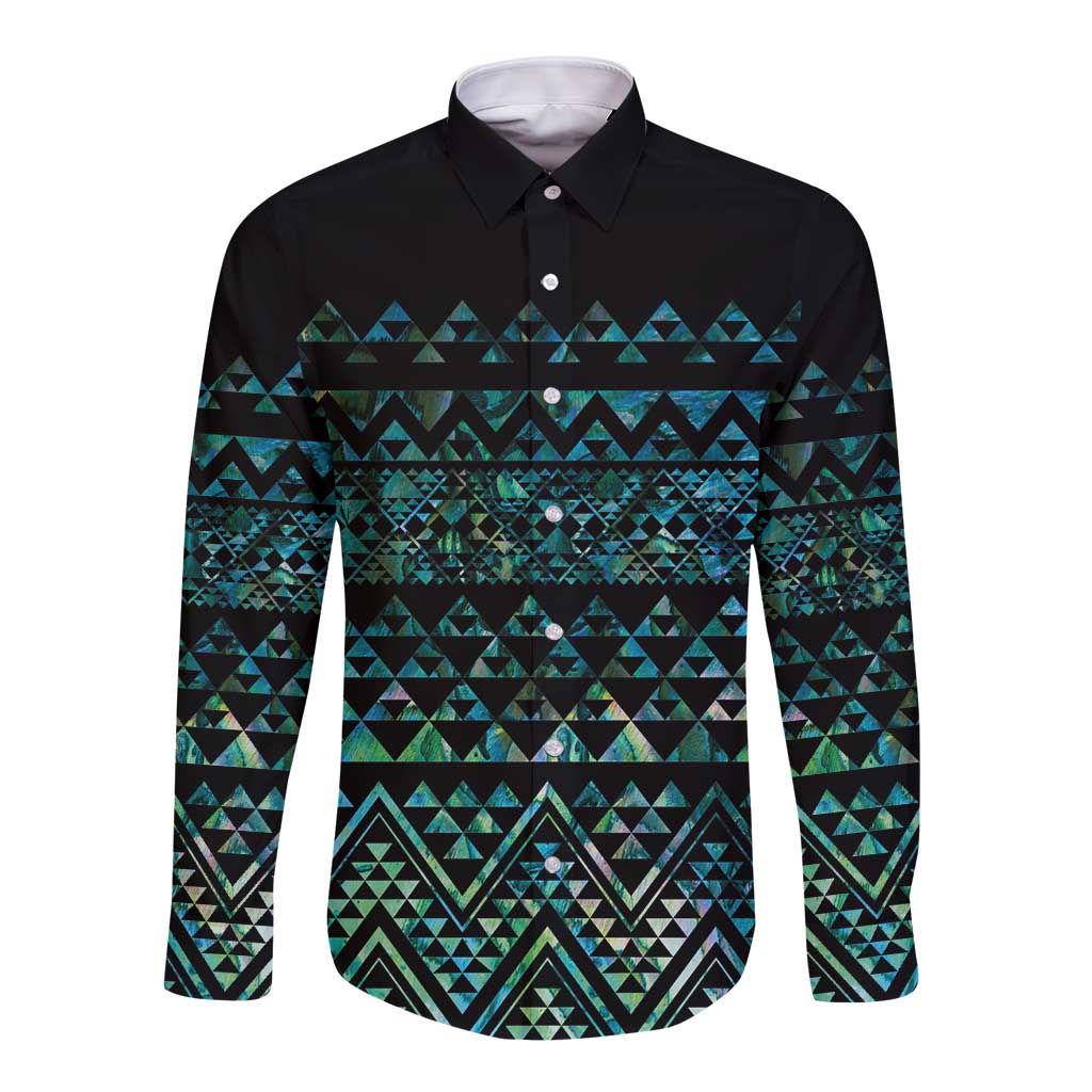 Maori Niho Taniwha Te Wheiao Long Sleeve Button Shirt Paua Shell - Polynesian Pride