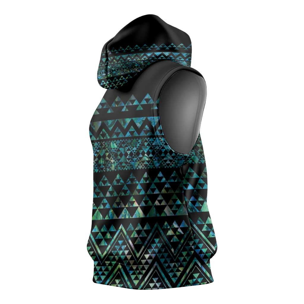 Maori Niho Taniwha Te Wheiao Sleeveless Hoodie Paua Shell - Polynesian Pride