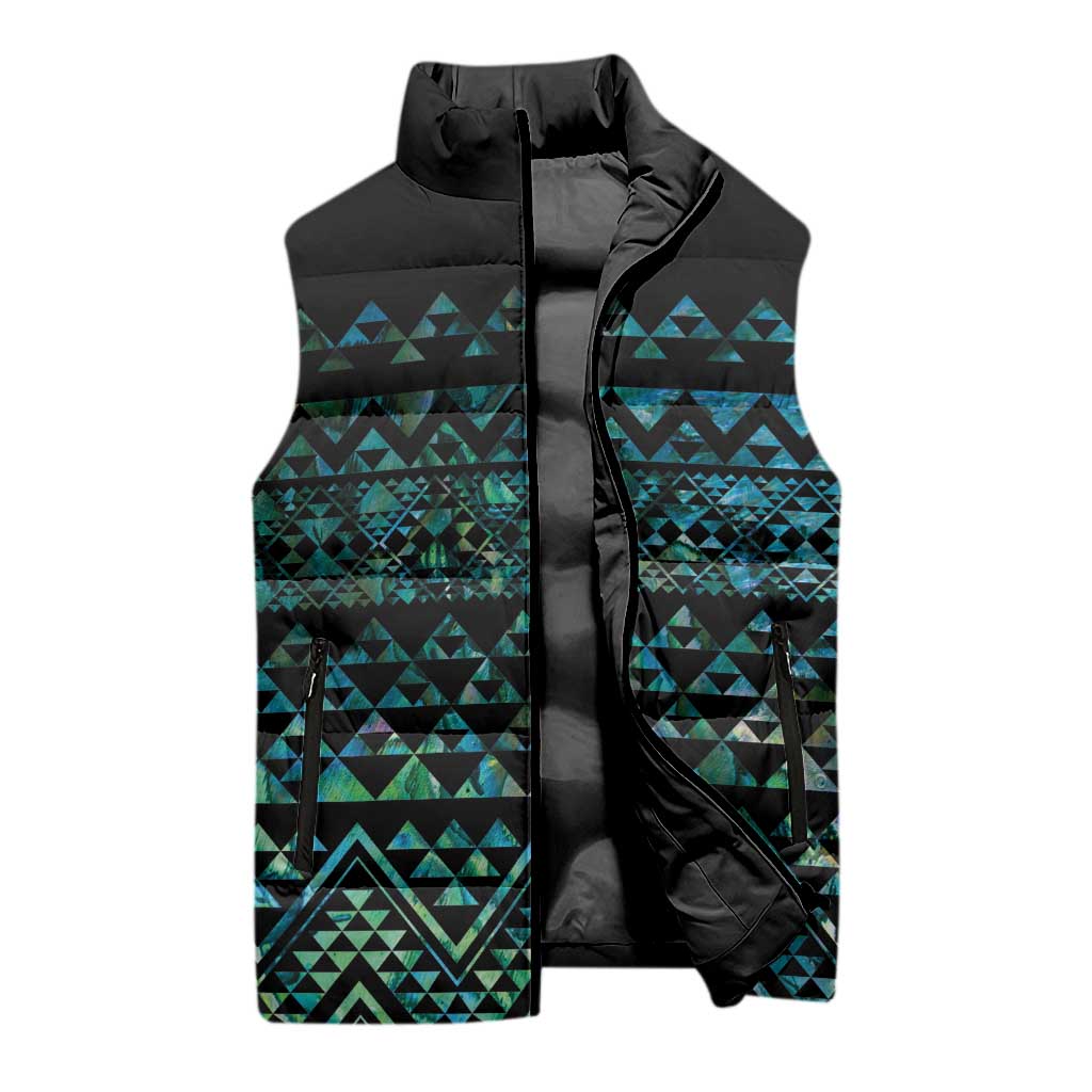 Maori Niho Taniwha Te Wheiao Sleeveless Puffer Jacket Paua Shell - Polynesian Pride