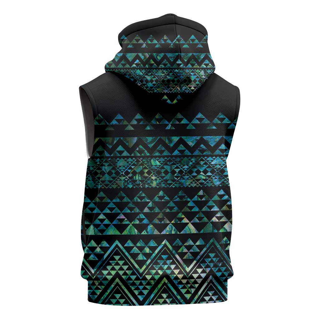 Maori Niho Taniwha Te Wheiao Sleeveless Zip Hoodie Paua Shell - Polynesian Pride