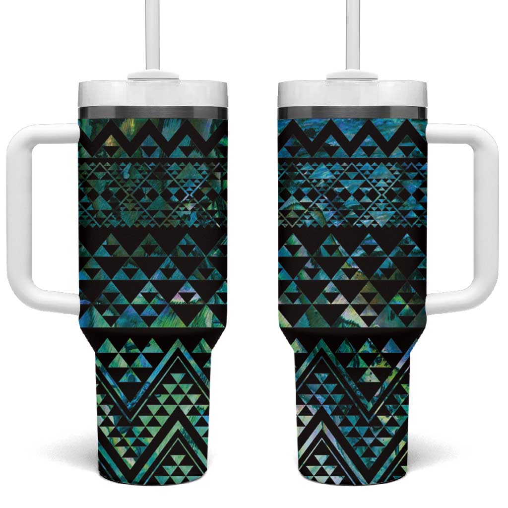 Maori Niho Taniwha Te Wheiao Tumbler With Handle Paua Shell - Polynesian Pride