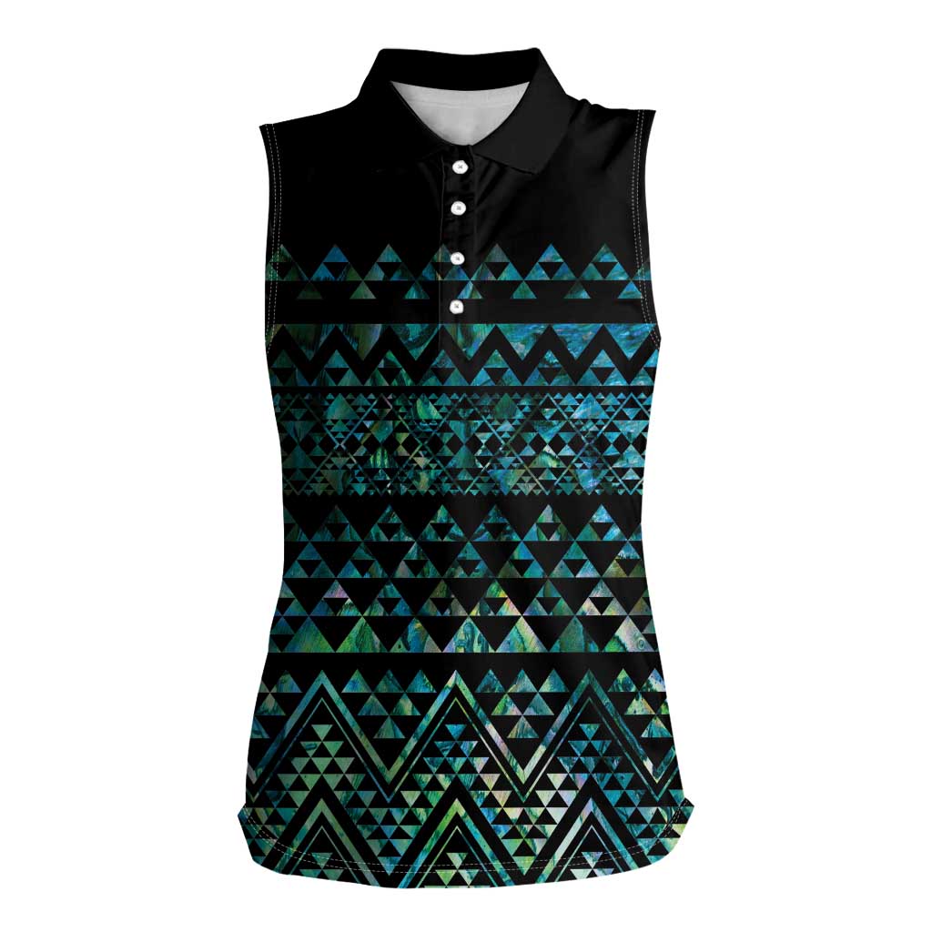 Maori Niho Taniwha Te Wheiao Women Sleeveless Polo Shirt Paua Shell - Polynesian Pride