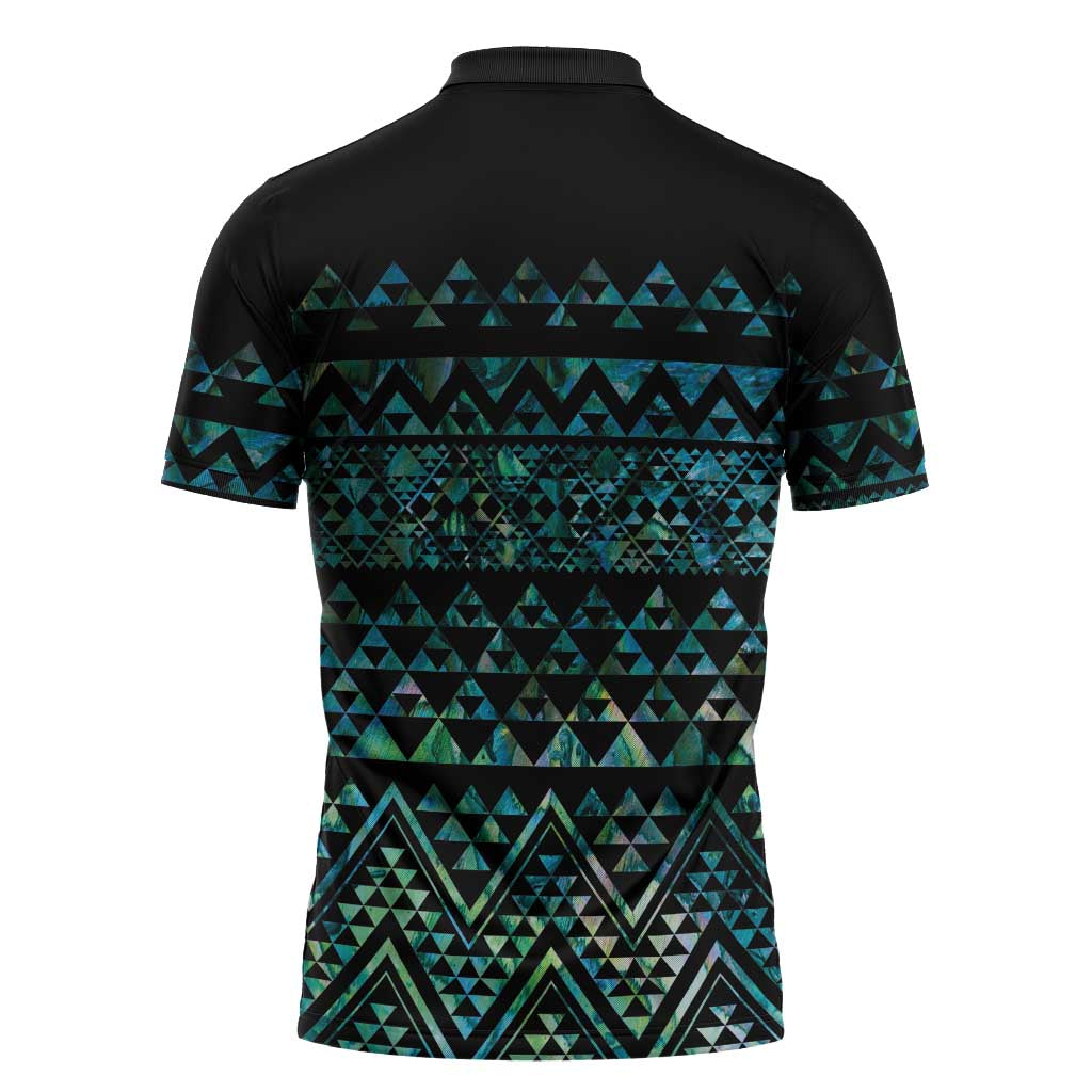 Maori Niho Taniwha Te Wheiao Zipper Polo Shirt Paua Shell - Polynesian Pride