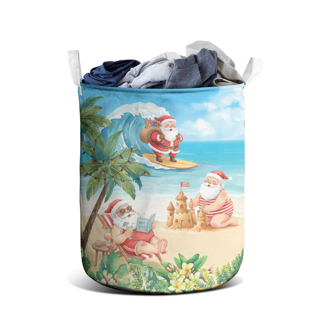 Tropical Christmas Funny Santa Laundry Basket Beach Vacation