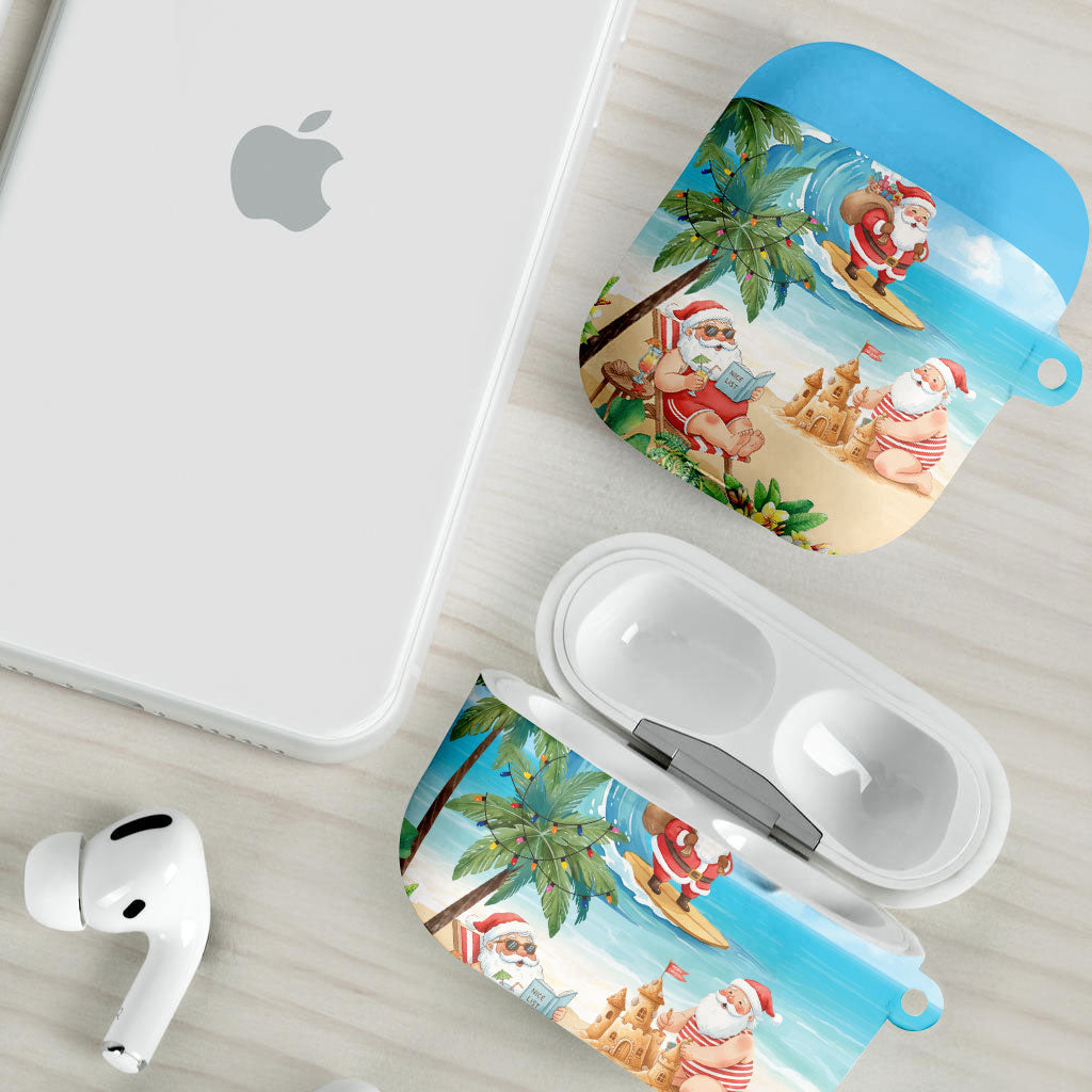 Tropical Christmas Funny Santa AirPods Case Beach Vacation