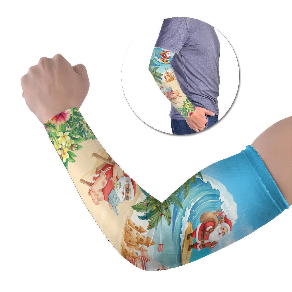 Tropical Christmas Funny Santa Arm Sleeves Beach Vacation