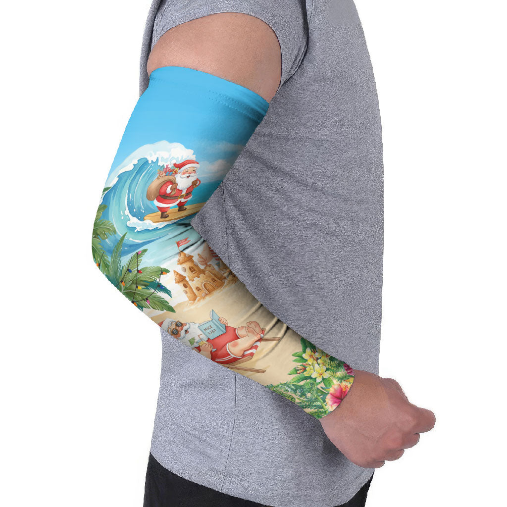 Tropical Christmas Funny Santa Arm Sleeves Beach Vacation