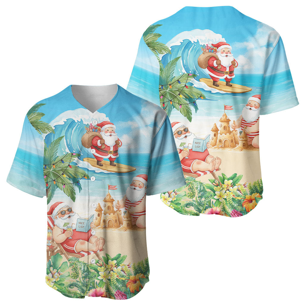 Tropical Christmas Funny Santa Baseball Jersey Beach Vacation