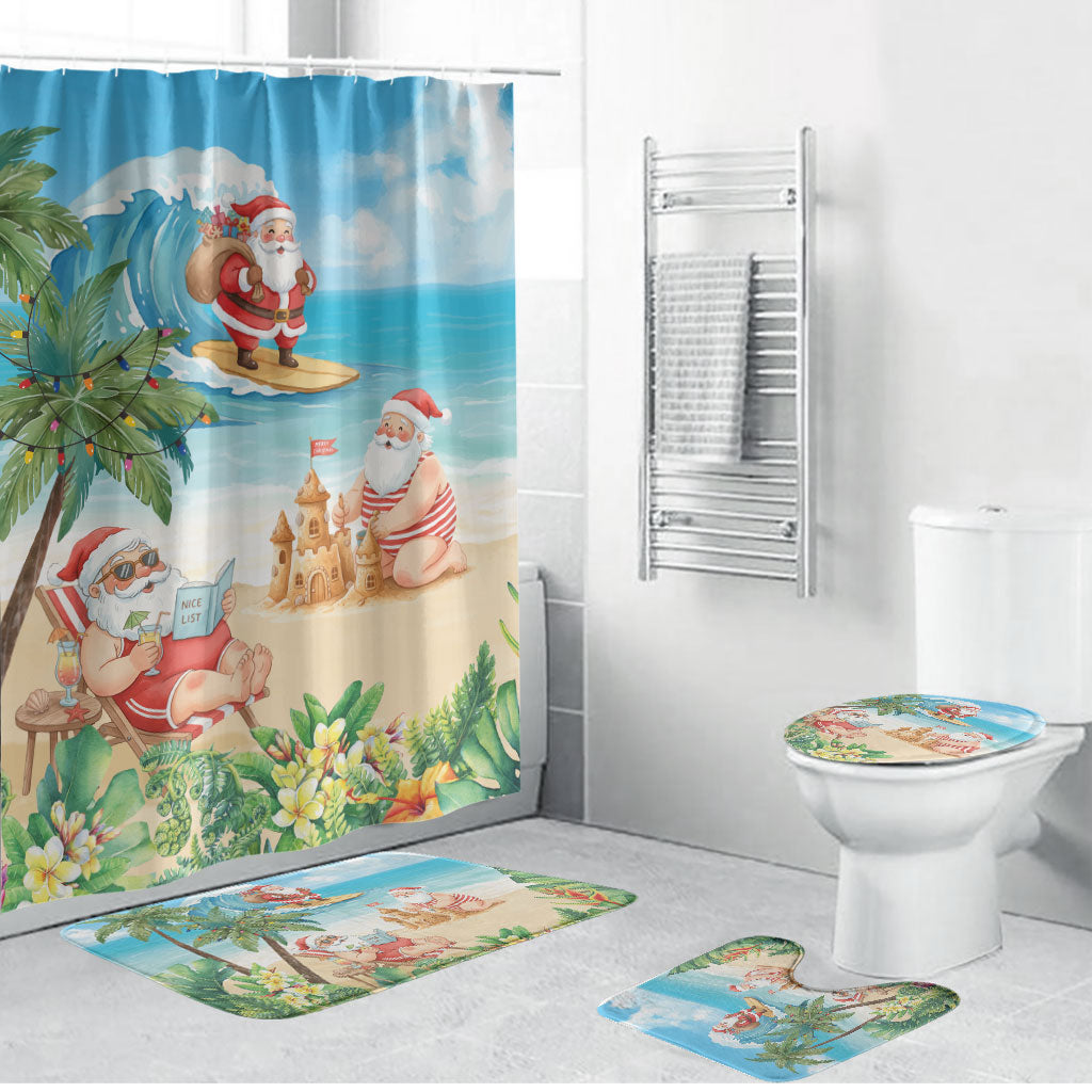 Tropical Christmas Funny Santa Bathroom Set Beach Vacation