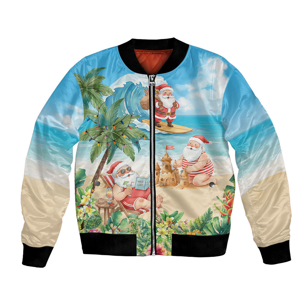 Tropical Christmas Funny Santa Bomber Jacket Beach Vacation