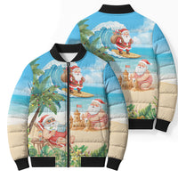 Tropical Christmas Funny Santa Bomber Puffer Jacket Beach Vacation