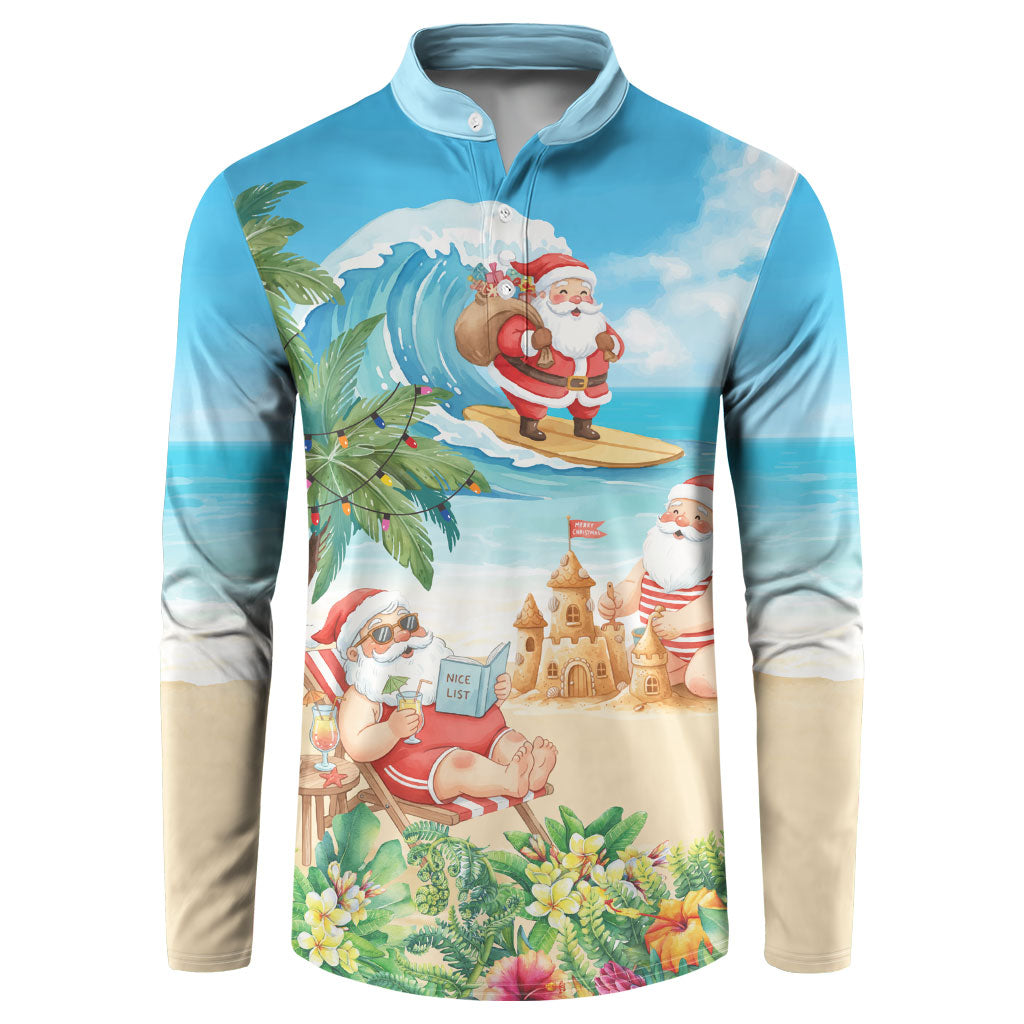 Tropical Christmas Funny Santa Button Sweatshirt Beach Vacation