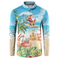 Tropical Christmas Funny Santa Button Sweatshirt Beach Vacation