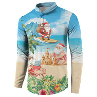 Tropical Christmas Funny Santa Button Sweatshirt Beach Vacation