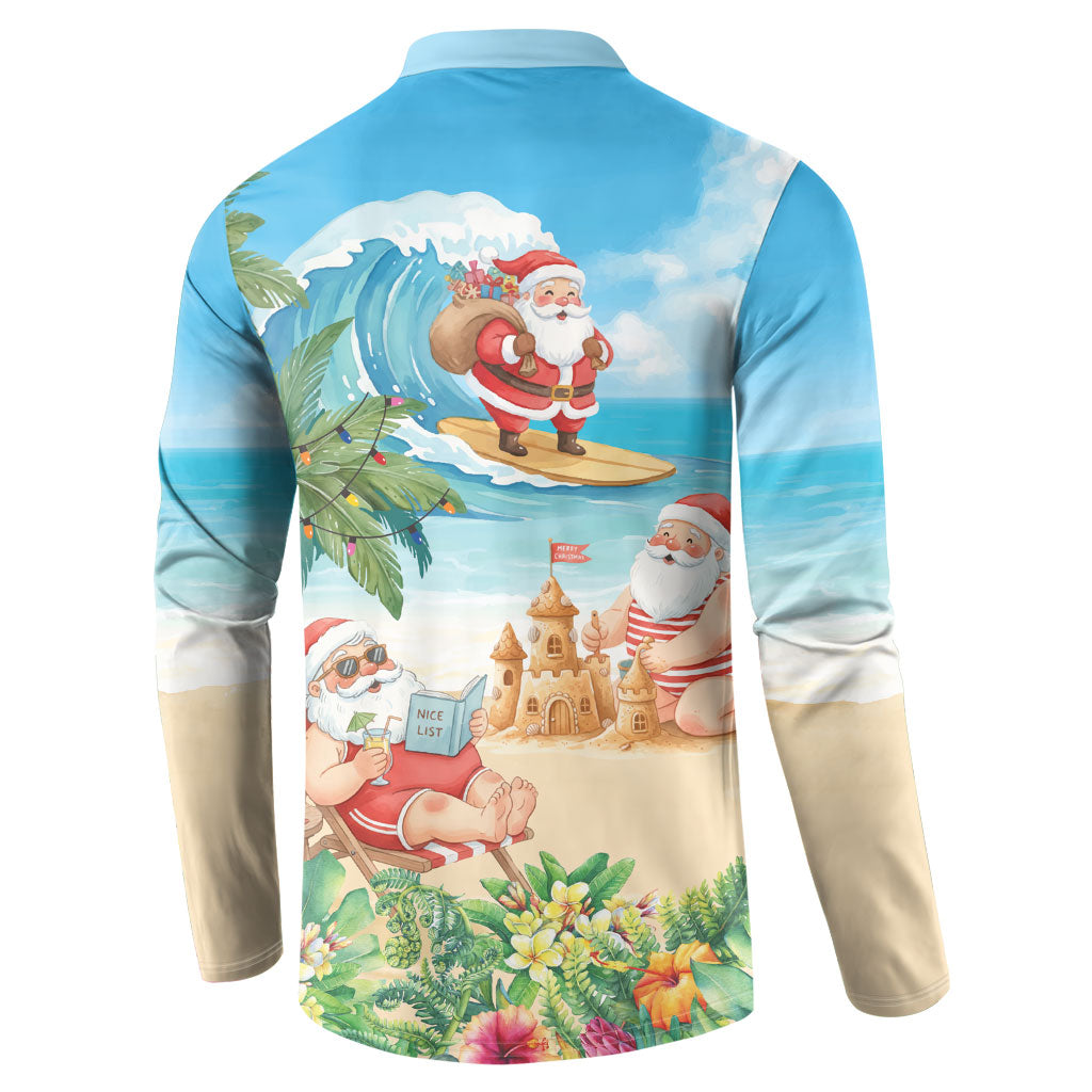 Tropical Christmas Funny Santa Button Sweatshirt Beach Vacation