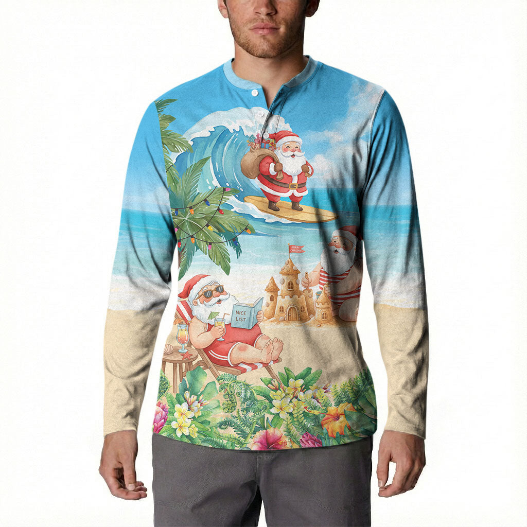 Tropical Christmas Funny Santa Button Sweatshirt Beach Vacation