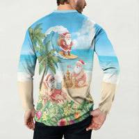 Tropical Christmas Funny Santa Button Sweatshirt Beach Vacation