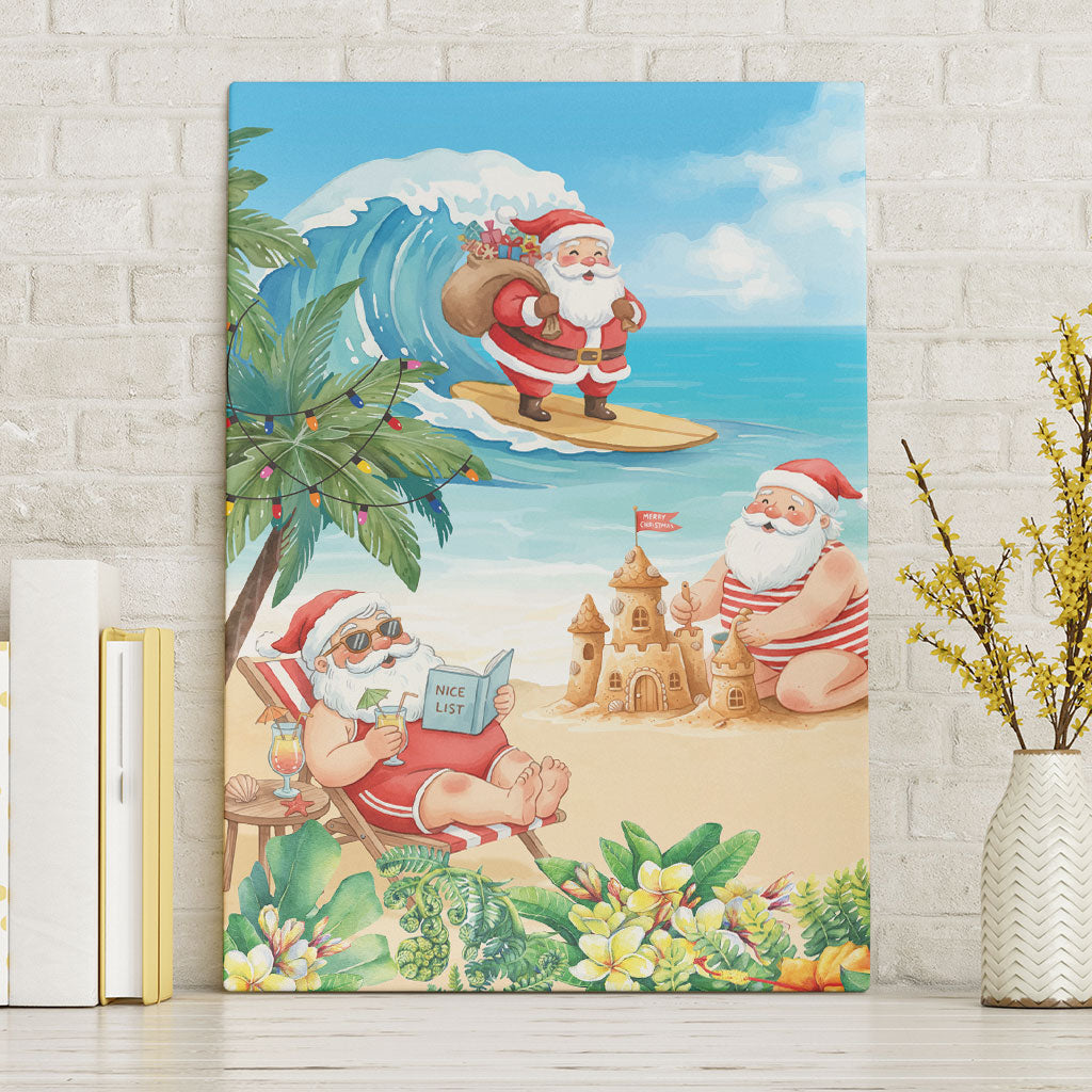 Tropical Christmas Funny Santa Canvas Wall Art Beach Vacation