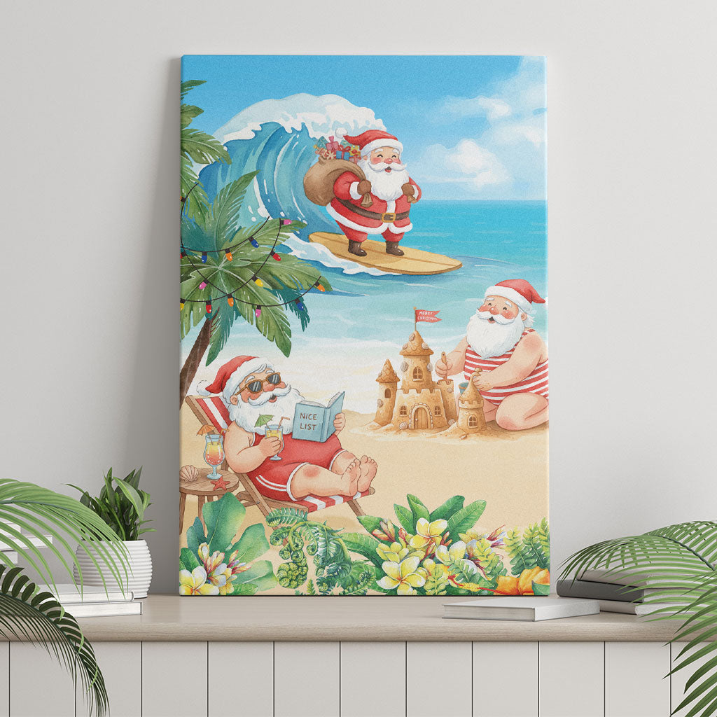 Tropical Christmas Funny Santa Canvas Wall Art Beach Vacation
