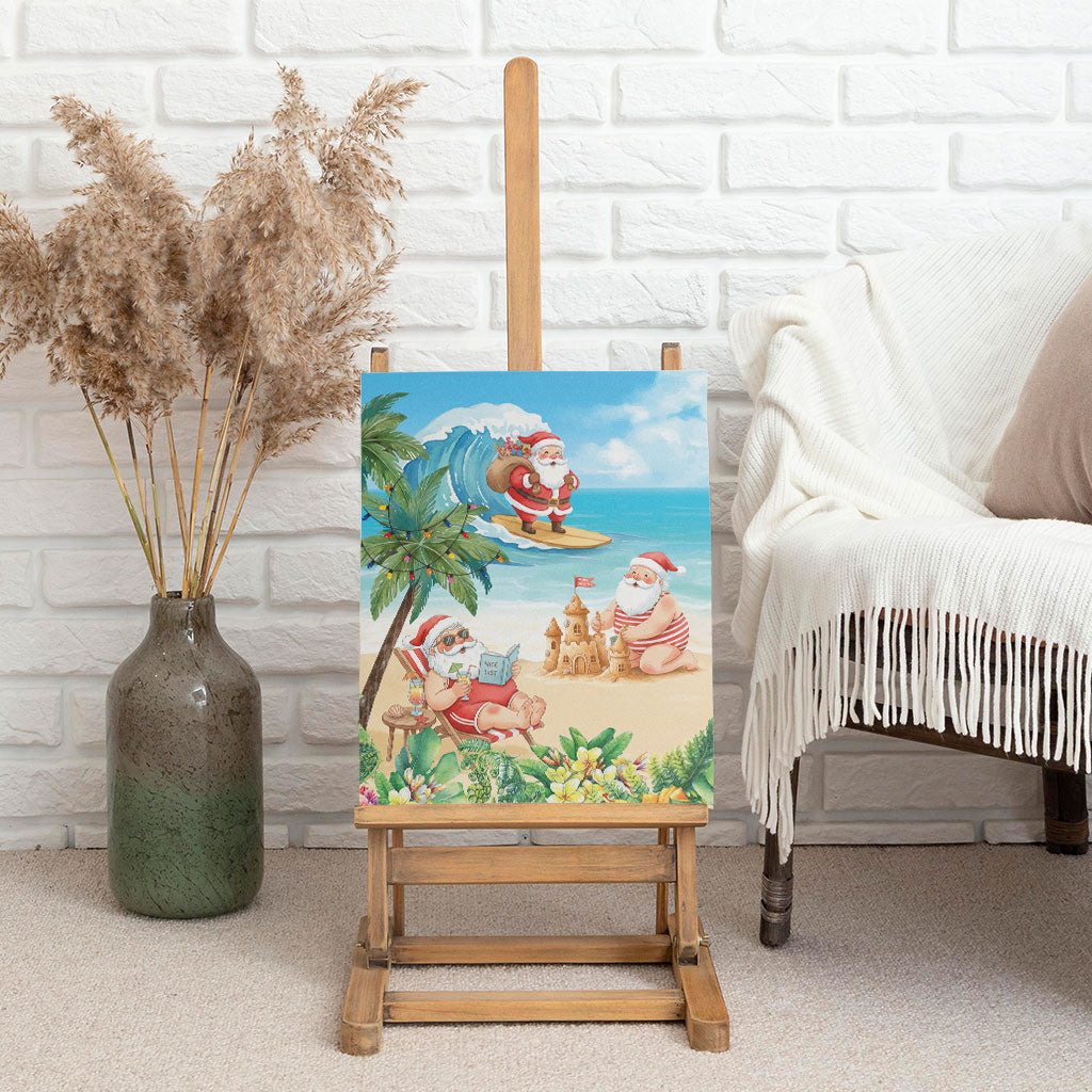 Tropical Christmas Funny Santa Canvas Wall Art Beach Vacation