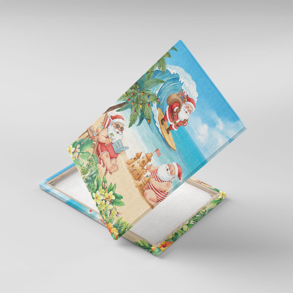 Tropical Christmas Funny Santa Canvas Wall Art Beach Vacation