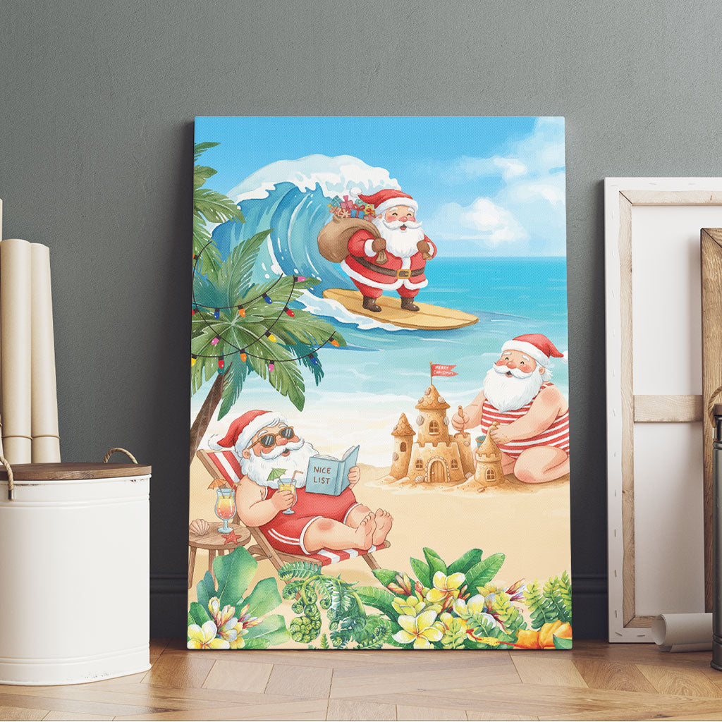 Tropical Christmas Funny Santa Canvas Wall Art Beach Vacation