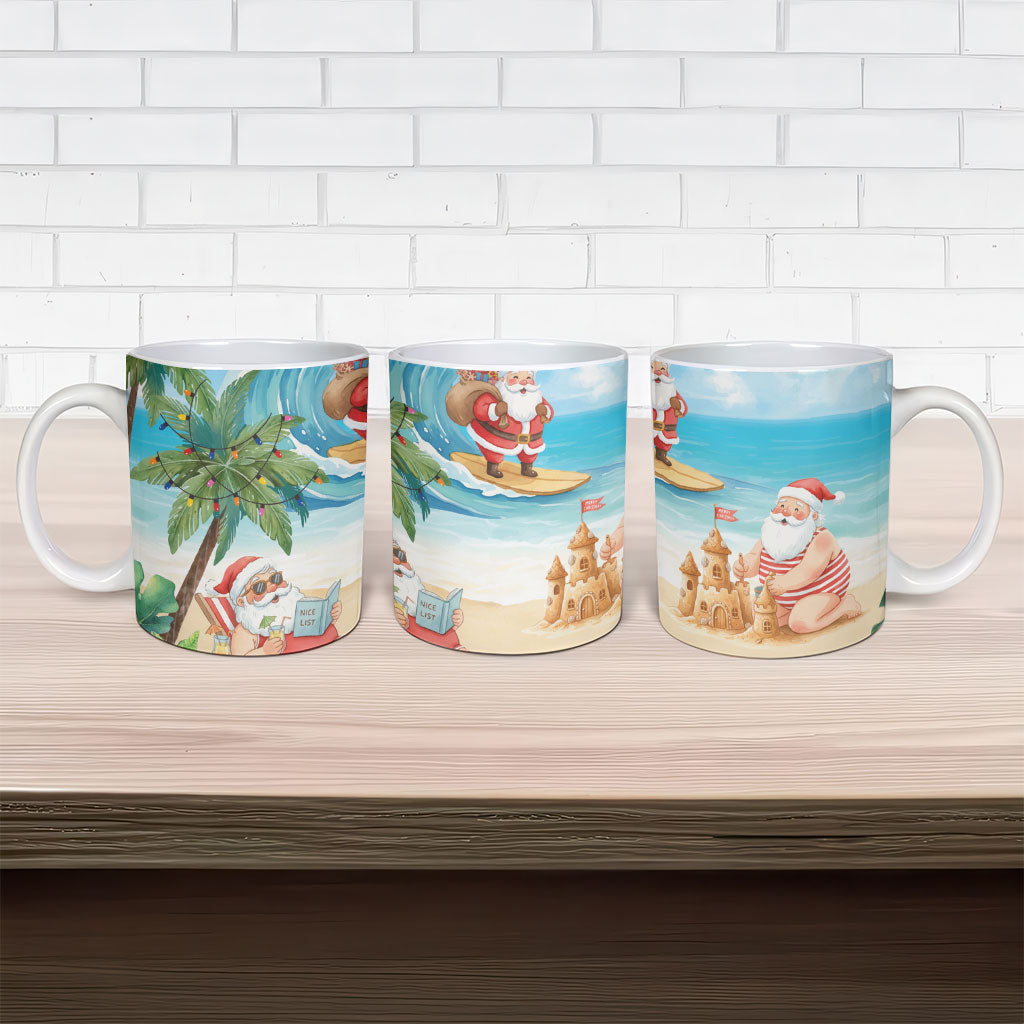Tropical Christmas Funny Santa Ceramic Mug Beach Vacation