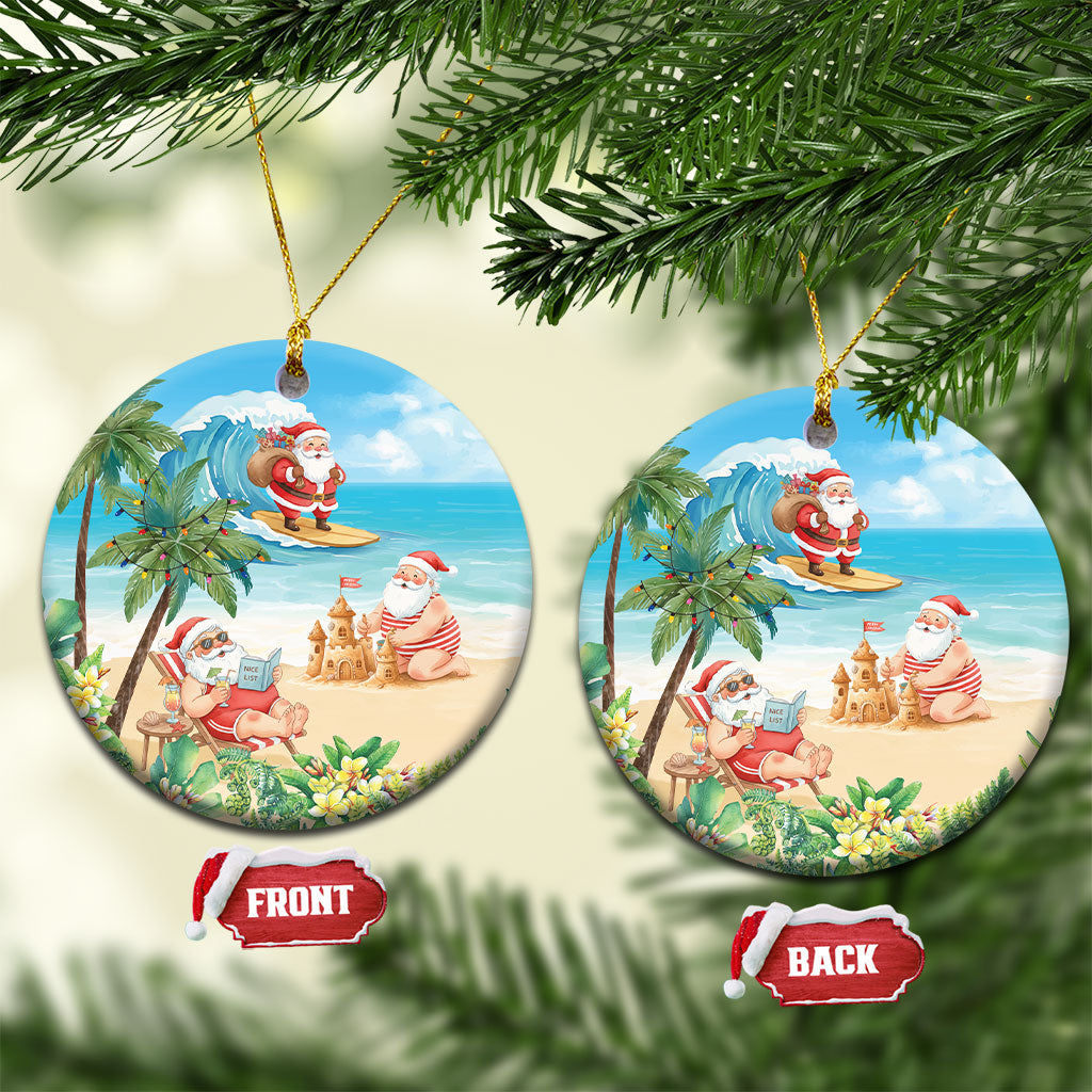 Tropical Christmas Funny Santa Ceramic Ornament Beach Vacation