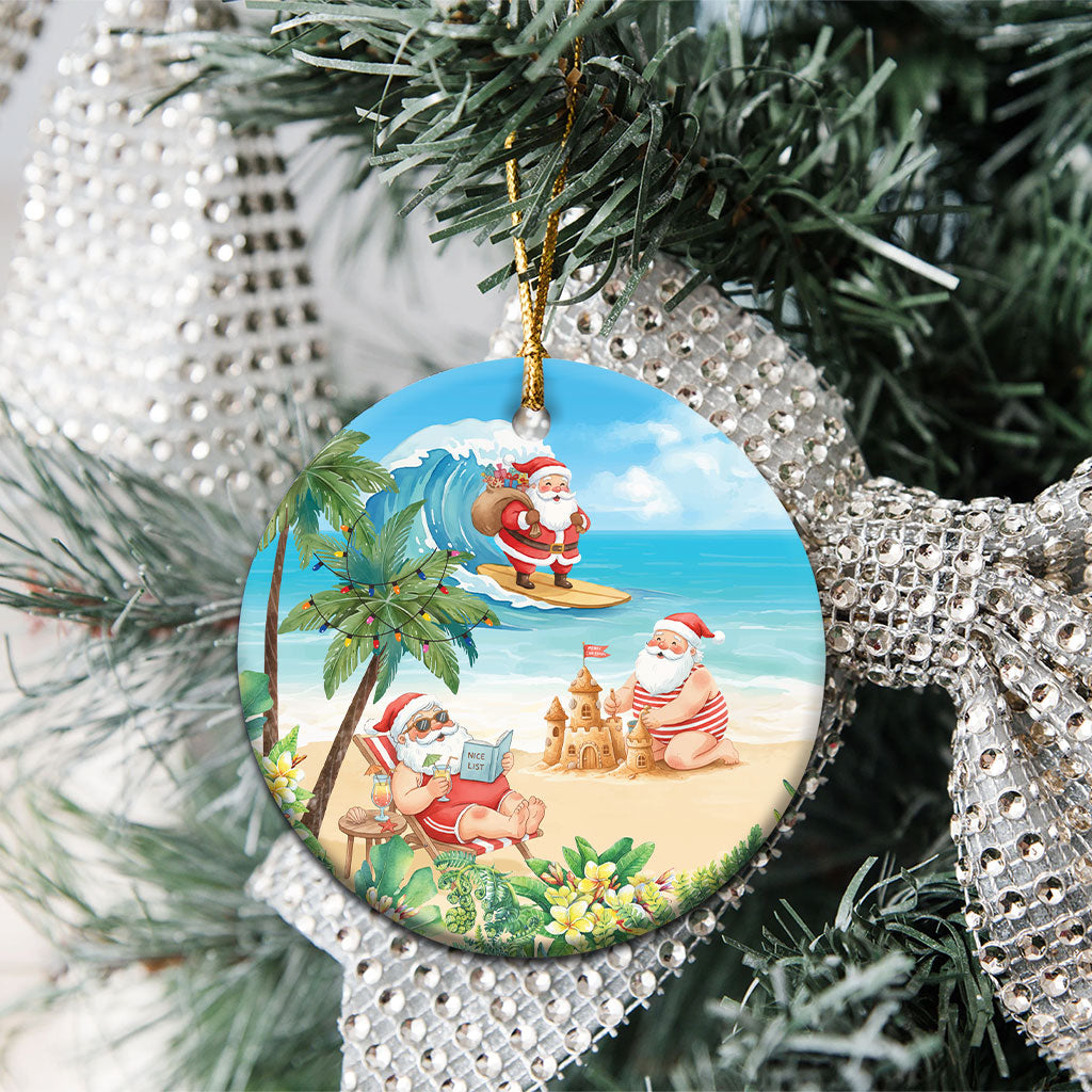 Tropical Christmas Funny Santa Ceramic Ornament Beach Vacation