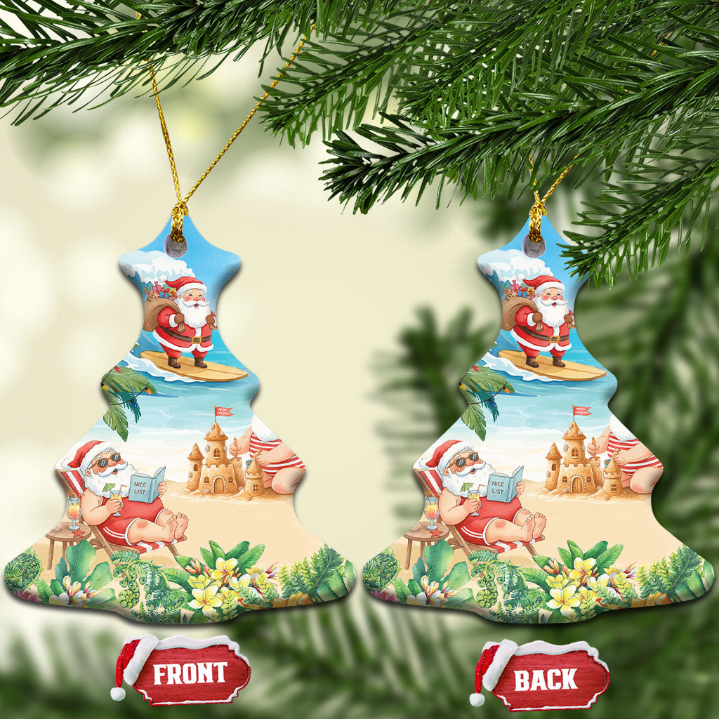 Tropical Christmas Funny Santa Ceramic Ornament Beach Vacation