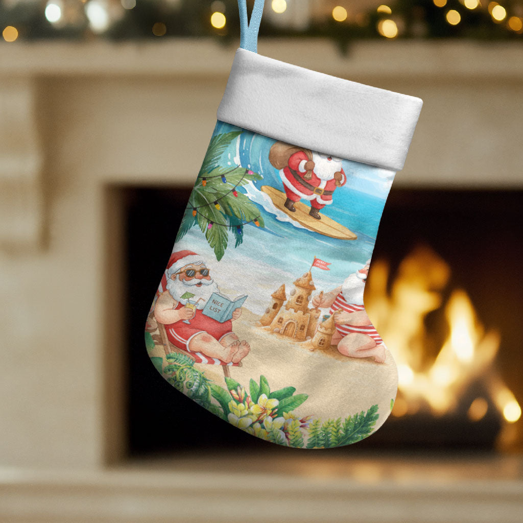 Tropical Christmas Funny Santa Christmas Stocking Beach Vacation