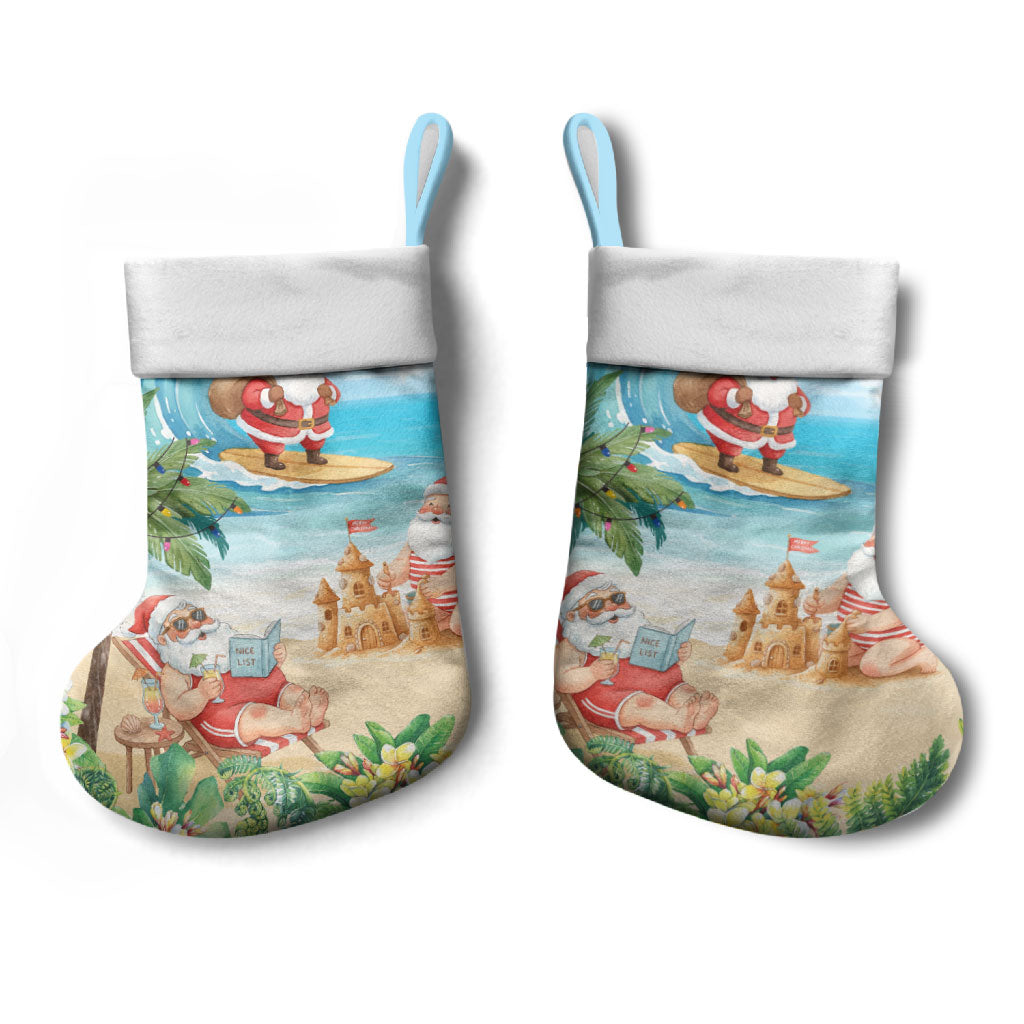 Tropical Christmas Funny Santa Christmas Stocking Beach Vacation