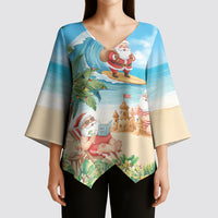 Tropical Christmas Funny Santa Kimono Sleeve Blouse Beach Vacation