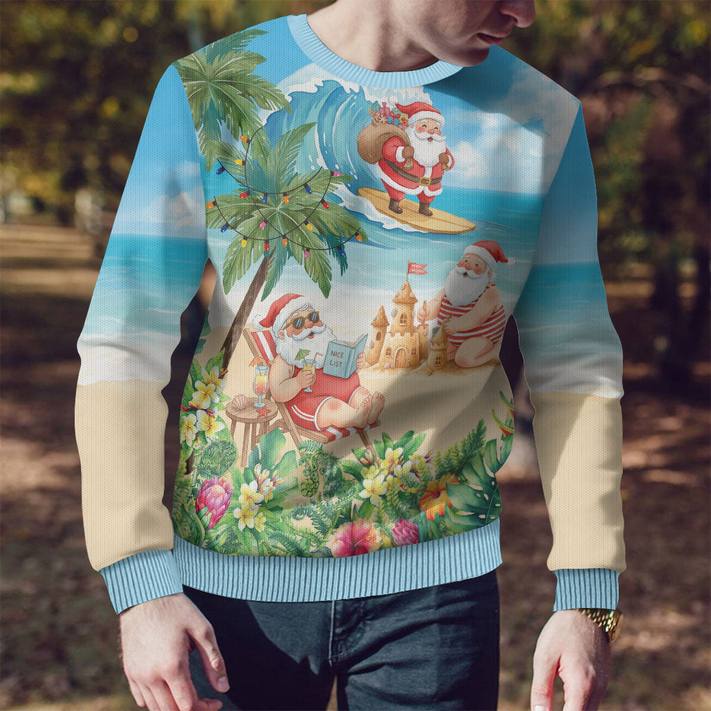 Tropical Christmas Funny Santa Ugly Christmas Sweater Beach Vacation