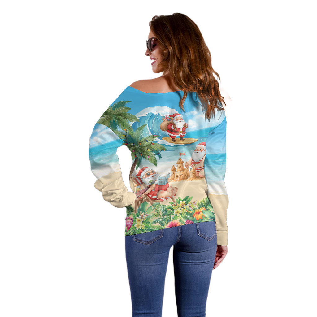 Tropical Christmas Funny Santa Off Shoulder Sweater Beach Vacation