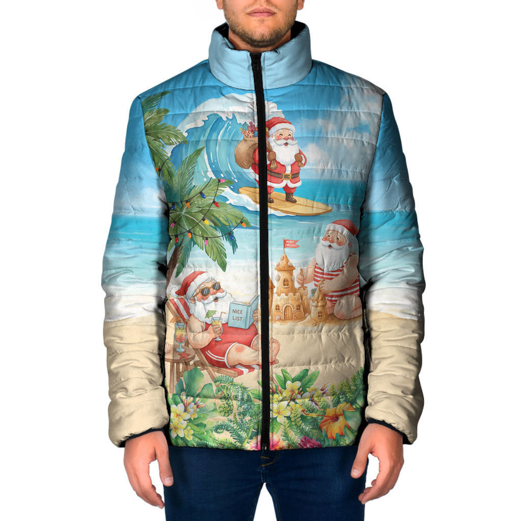 Tropical Christmas Funny Santa Padded Jacket Beach Vacation