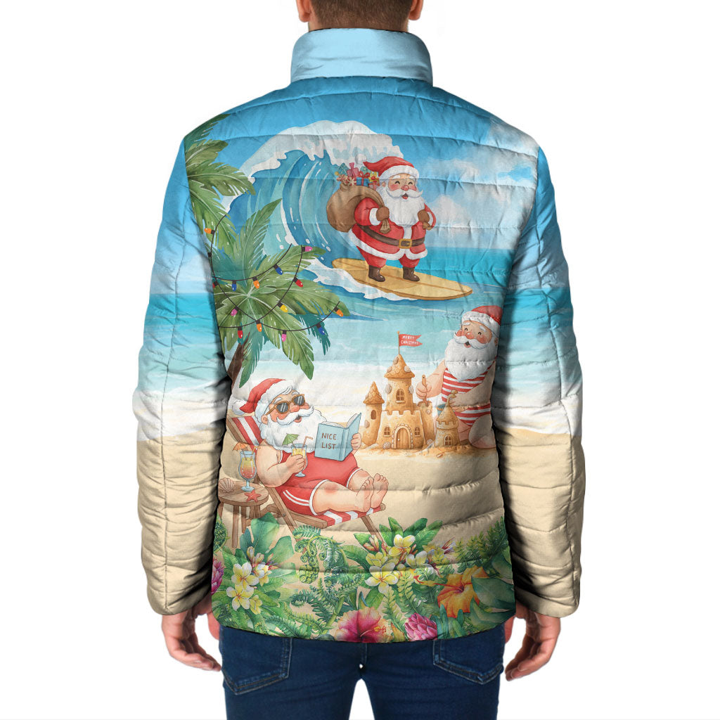 Tropical Christmas Funny Santa Padded Jacket Beach Vacation