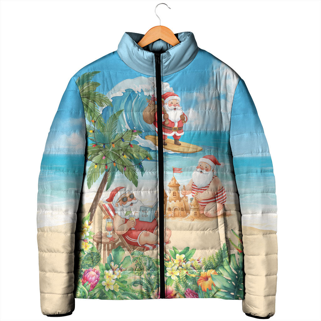 Tropical Christmas Funny Santa Padded Jacket Beach Vacation