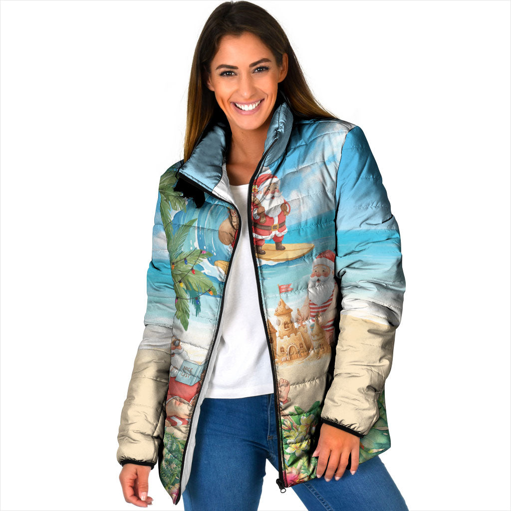 Tropical Christmas Funny Santa Padded Jacket Beach Vacation