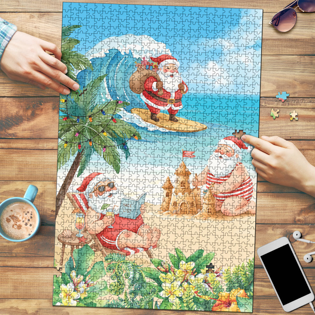 Tropical Christmas Funny Santa Puzzle Beach Vacation