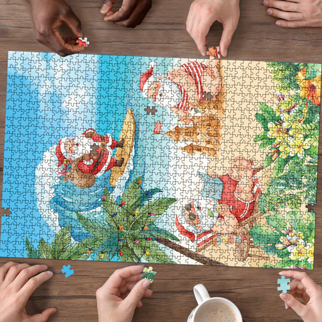 Tropical Christmas Funny Santa Puzzle Beach Vacation