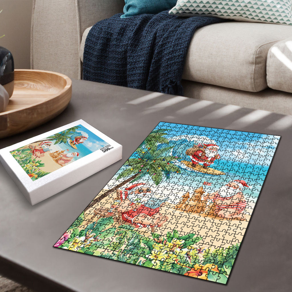 Tropical Christmas Funny Santa Puzzle Beach Vacation